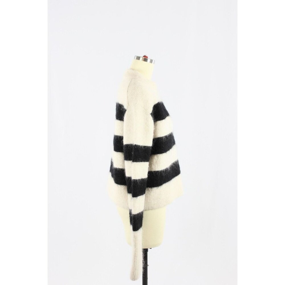 H&M White Black Striped Mohair Wool Blend Knit Crew Neck Sweater, Size M - Picture 3 of 13